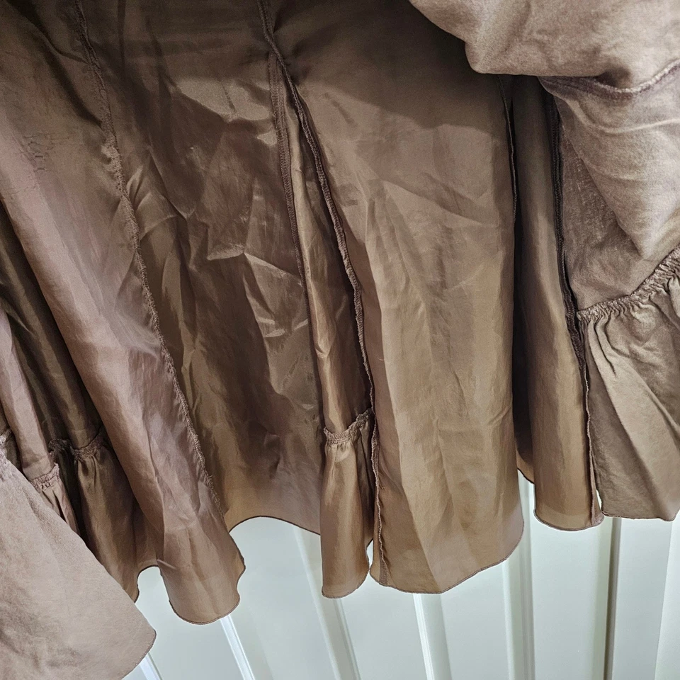 Falda midi de colección Christopher & Banks marrón mezcla de lino volantes dobladillo talla 16 Foto 3 de 4