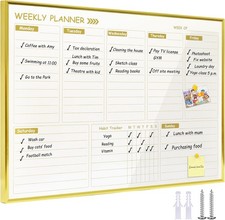 Marribol Gold Weekly Dry Erase Board for Wall,12"x16",Small Magnetic Dry Erase W