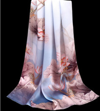 100 Silk Scarf Women neckerchief long Shawl Wrap floral blue coffee MY200-17