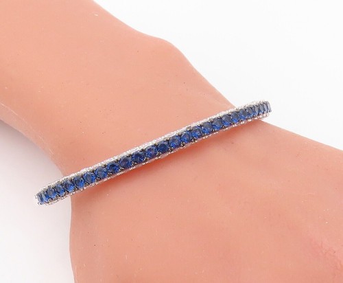 925 Sterling Silver Vintage Bracelet Minimalist Two Tone Sapphire Bangle BT10714 - 第 3/8 張圖片