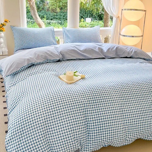 Checks Printed Floral Duvet Cover Pillowcase Bedding Set Bed Sheet Quilt Cover - Bild 9 von 29