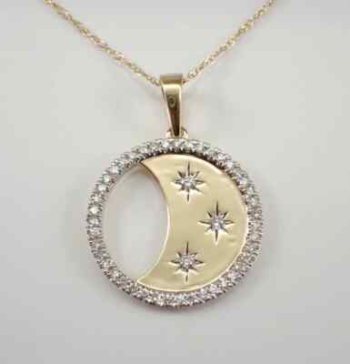 1CT Round Real Moissanite Celestial Stars Pendant 14k Yellow  Gold Plated