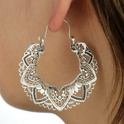 Boho 925 Sterling Silver Vintage Style Tibetan Tibet Dangle Drop Hook Earrings
