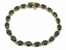 14k Yellow Gold Oval Black Onyx Bracelet 6.75" 20 pcs Onyx