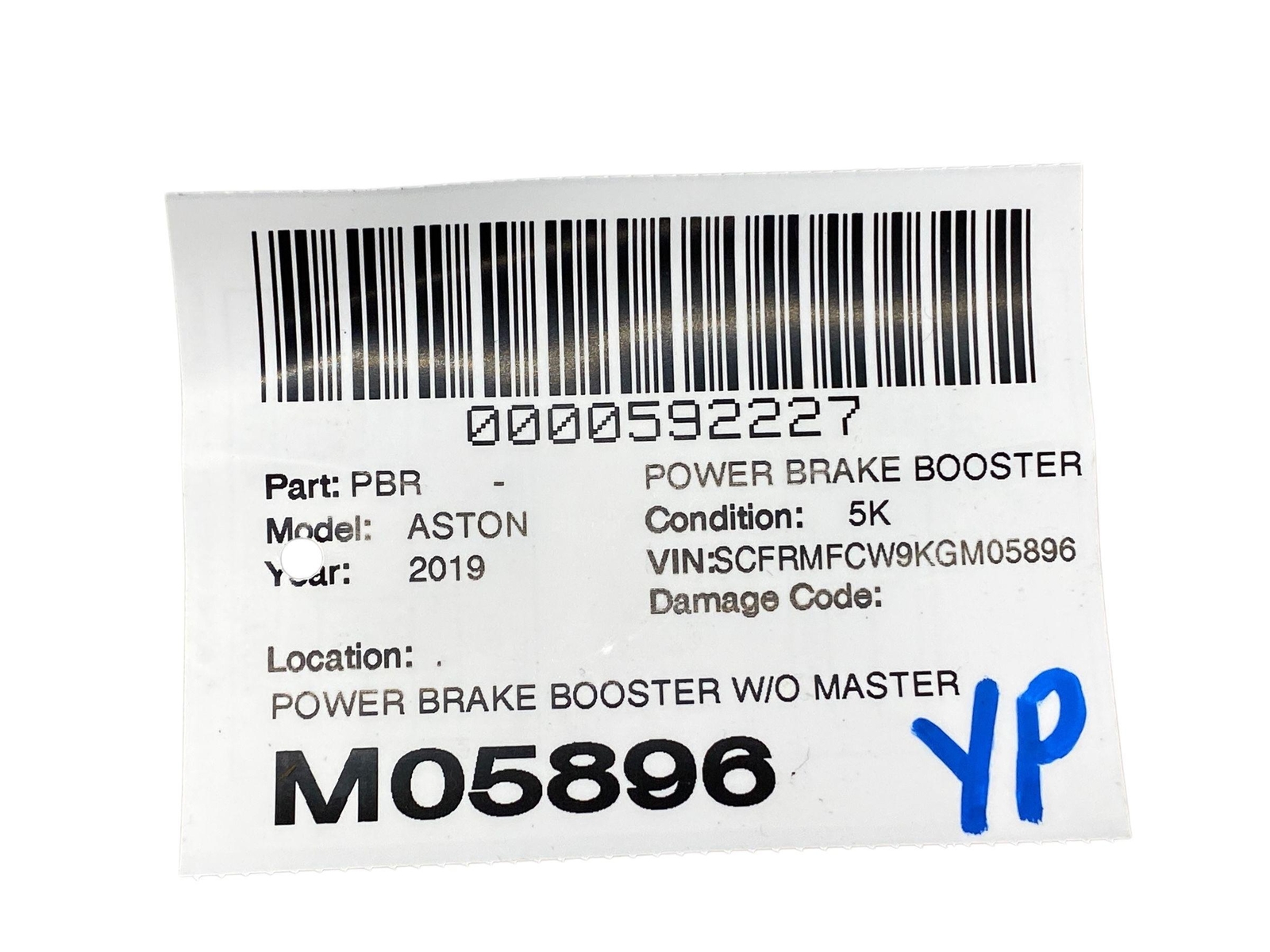 2017-2023 ASTON MARTIN DB11 POWER BRAKE BOOSTER W/O MASTER CYLINDER OEM