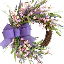 Idyllic 18 Inch Spring Summer Forsythia Lavender Wild Flowers Wreath for Fron...