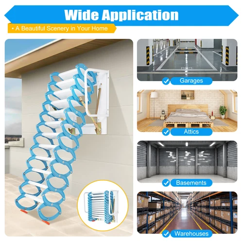 Wall-mounted Attic Folding Staircase Loft Stair Pulldown Retractable Attic Stair