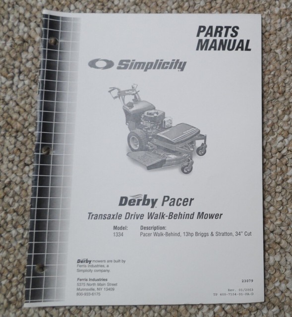 Simplicity Derby Pacer Transaxle Drive Walk Behind Lawn Mower Parts