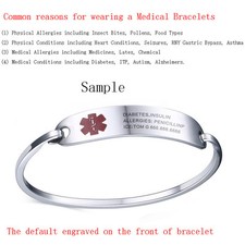 Vnox Adult Women Stainless Steel Medical Alert ID Bracelet Bangle Free Engraving