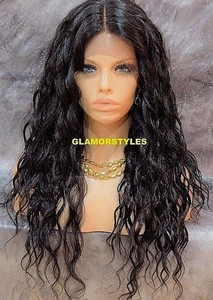 Hand Tied Monofilament Lace Front Full Wig Long Spiral Curls Dark