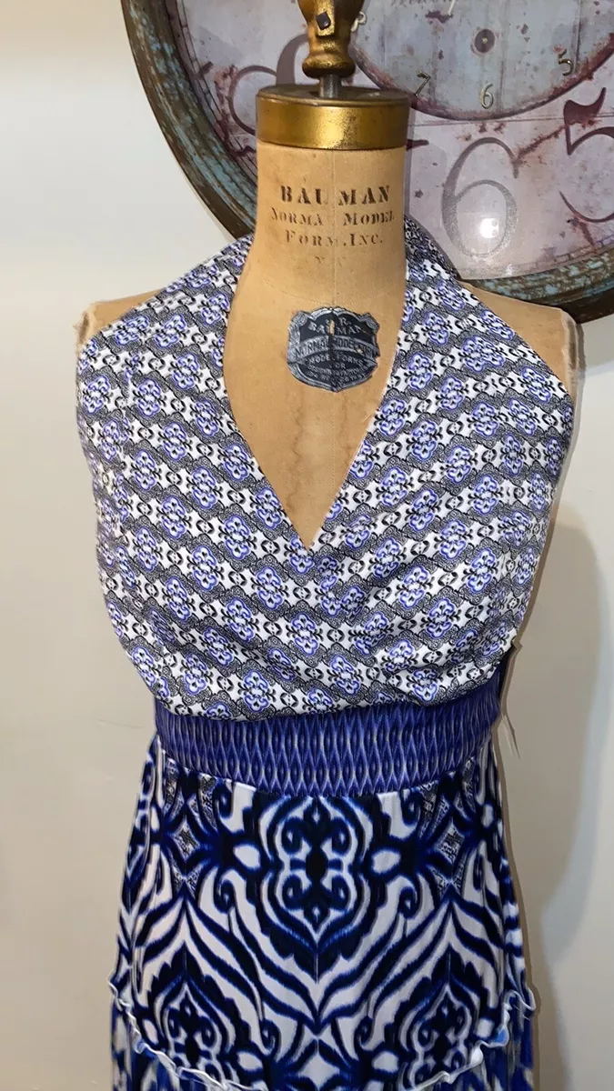 NWT EVA MENDES NAVY PARTY HALTER MAXI DRESS SIZE Small eBay