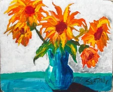 BIG Upcycled CARDBOARD "FLOWERS" PAINTING Unique Affordable ART by SWARTZMILLER 