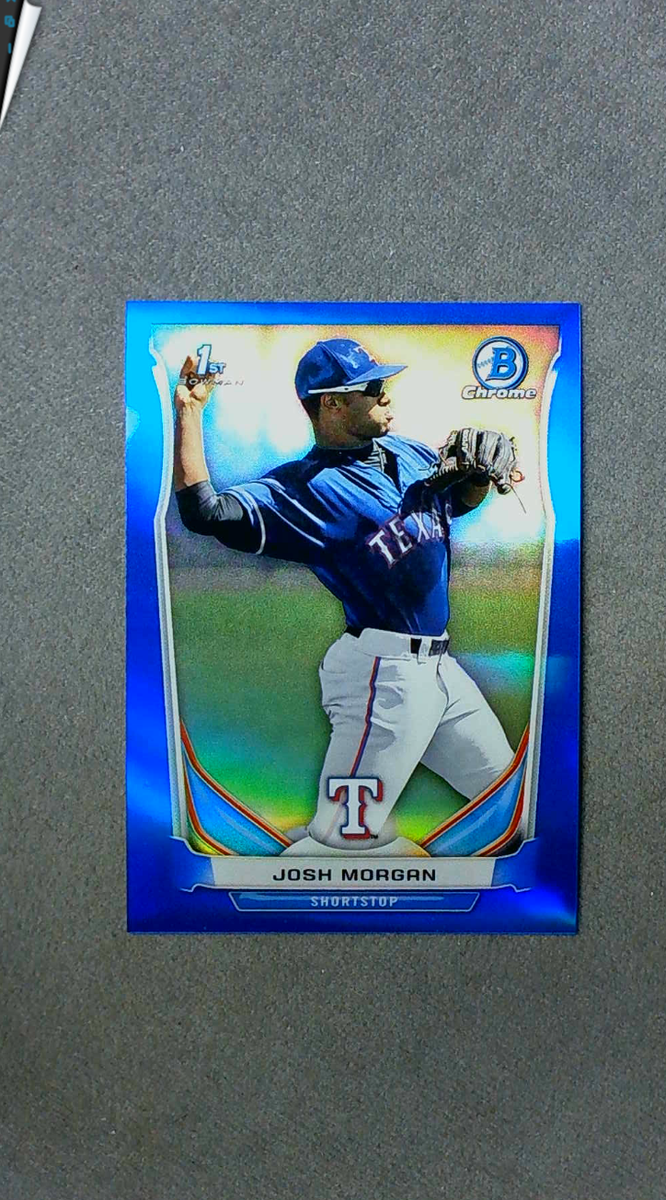 2014 Bowman Chrome Draft Blue Refractor #90 Josh Morgan Rangers