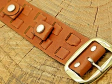 NOS Brown Leather Watch Band w Gold Tone Buckle 16mm Vintage Unused Mens Strap