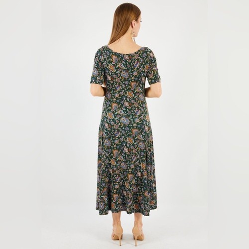 Lauren Ralph Lauren - Women's Short Sleeve Midi Dress Floral Print Green - Sz. L - Picture 10 of 10
