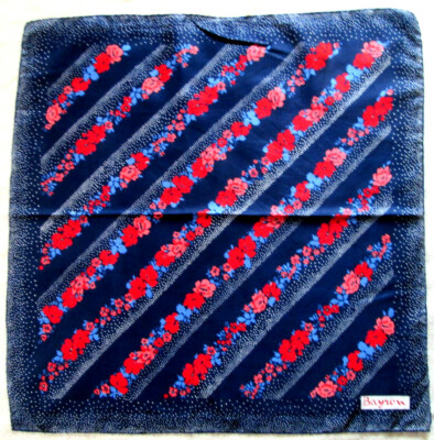 Foulard En Soie Vintage BAYRON - 100% Soie, Dimensions 76x79 Cm - Bleu Nuit - Occasion