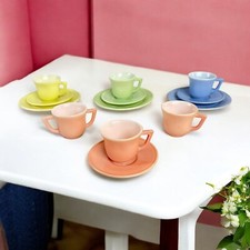 Vtg Hazel Atlas Little Hostess Tea Set Pastel Cups Saucers Cream Sugar 13 Pieces