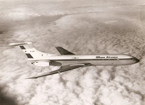 GHANA AIRWAYS,  VC10.,  9G-ABO.,   c1967.,   LARGE 10x8  B/w PHOTOGRAPH