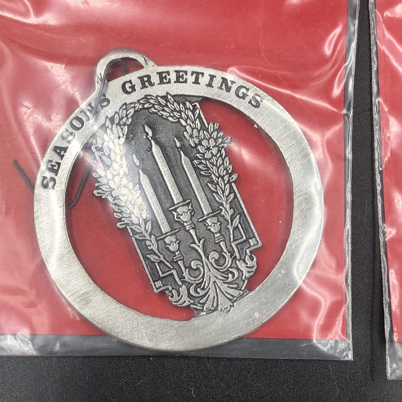 Lot Of 3 Woodbury Pewter Christmas Ornaments Wreath Seasons Greetings