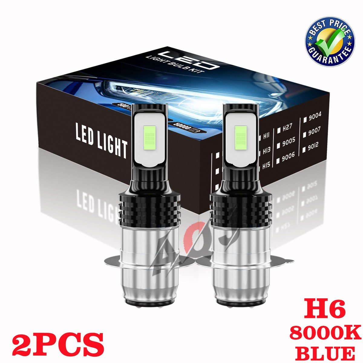 AQJ 2x Ice Blue 8000K LED Headlight Bulbs – H6M / P15D, 100W, 2500lm – Fits Yamaha Warrior 350 (1987-2004) & More ATVs