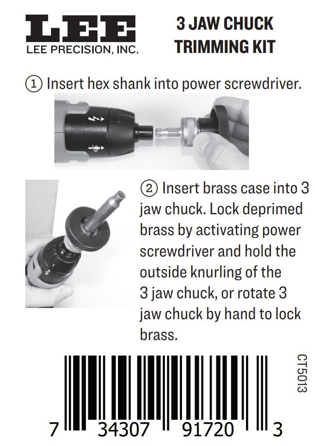 Lee 91720 3 Jaw Chuck Trimming Kit & Lock Stud & cutter FAST SAME DAY