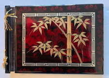 Vintage 1950's Japanese Lacquer Hand Painted Photo Album  Most Pages Unused.