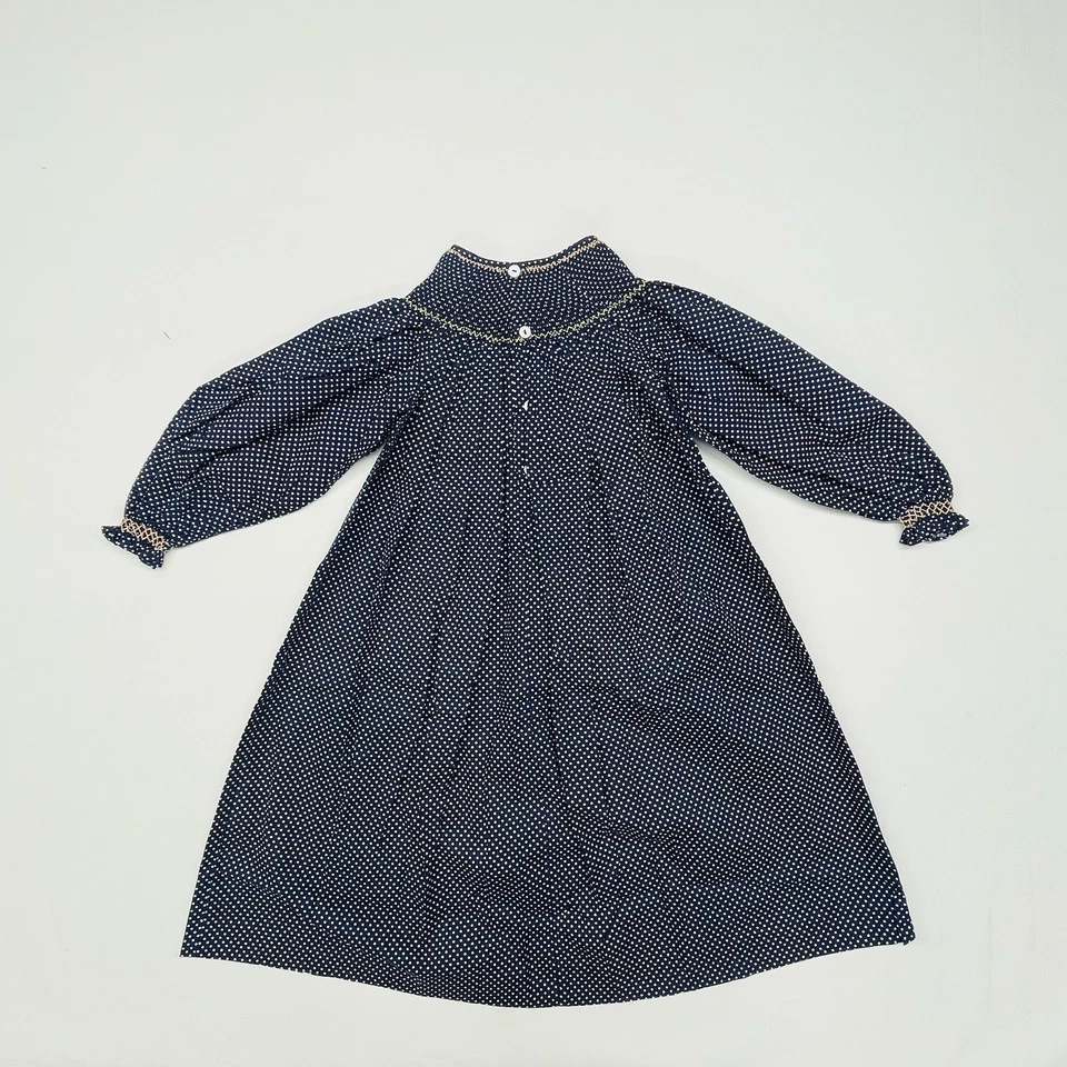 Mom & Me 学步儿童 100% 棉连衣裙海军蓝/白色圆点圣诞缩褶 — 第 3/4 张图片