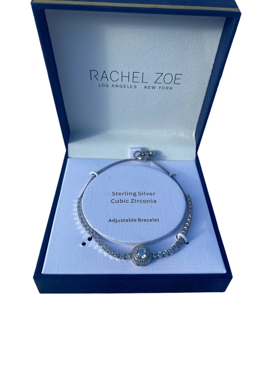 Rachel Zoe Slide Bracelet Sterling Silver Cubic Zirconia Adjustable Center Charm