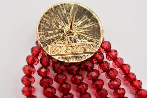 Sugarfix Dangle Statement Earrings Red Crystal Beaded Gold Signed BinAG - Picture 11 of 12