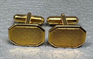 Authentic Contemporary Classic Etched Pattern Yellow Gold Plated Cuff Links