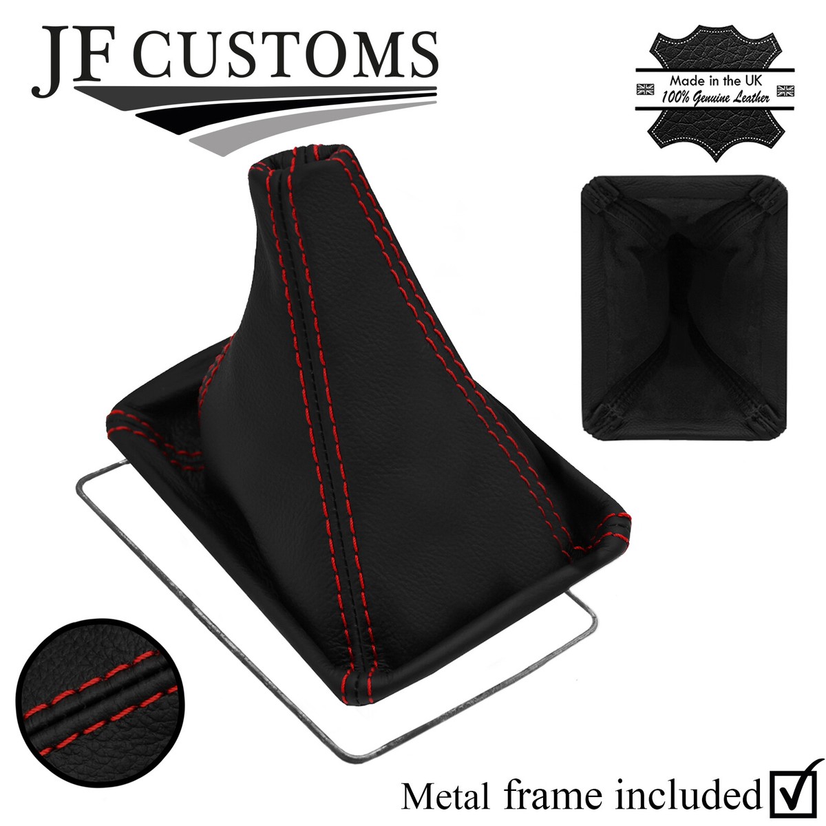 RED STITCH LEATHER GEAR GAITER + METAL FRAME FITS SUZUKI GRAND
