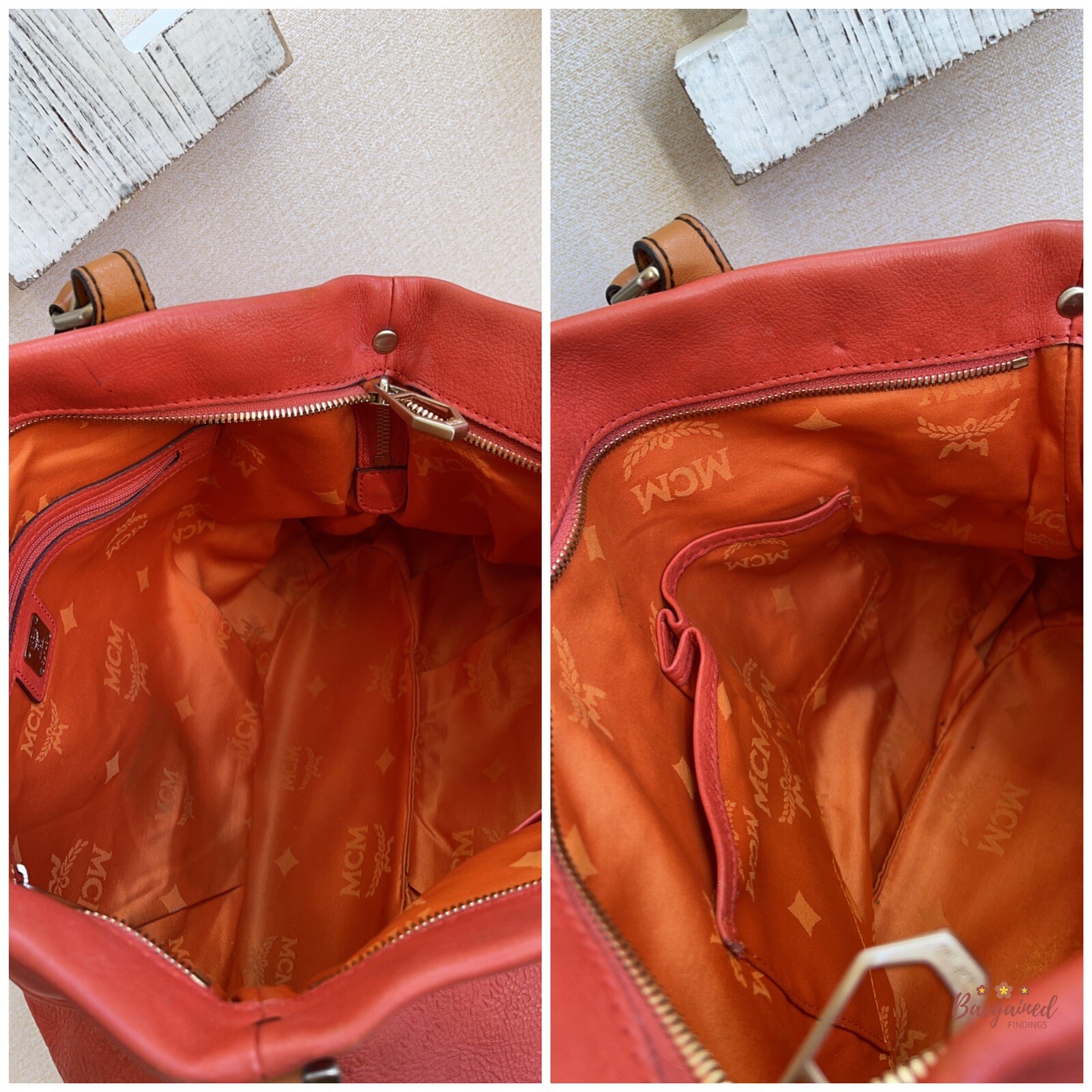 Authentic MCM Orange Embossed Leather Medium Two-… - image 10