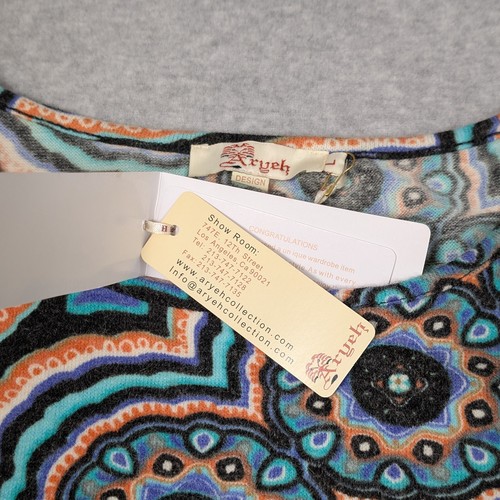 ARYEH Geometric Print Short Shift Dress Womens Size Large Black/Teal New - Picture 5 of 8