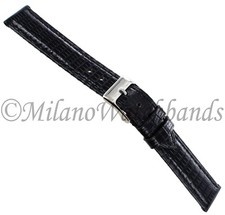 17mm deBeer Black Turned Edge Genuine Lizard Stitched Mens Band Long