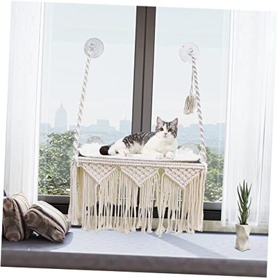 Cat Window Perch Macrame Cat Hammock Boho Wall Mounted Pet Resting Seat Bed 