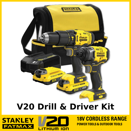 18V STANLEY FATMAX V20 2 PIECE DRILL IMPACT DRIVER COMBO KIT 2.0AH inc