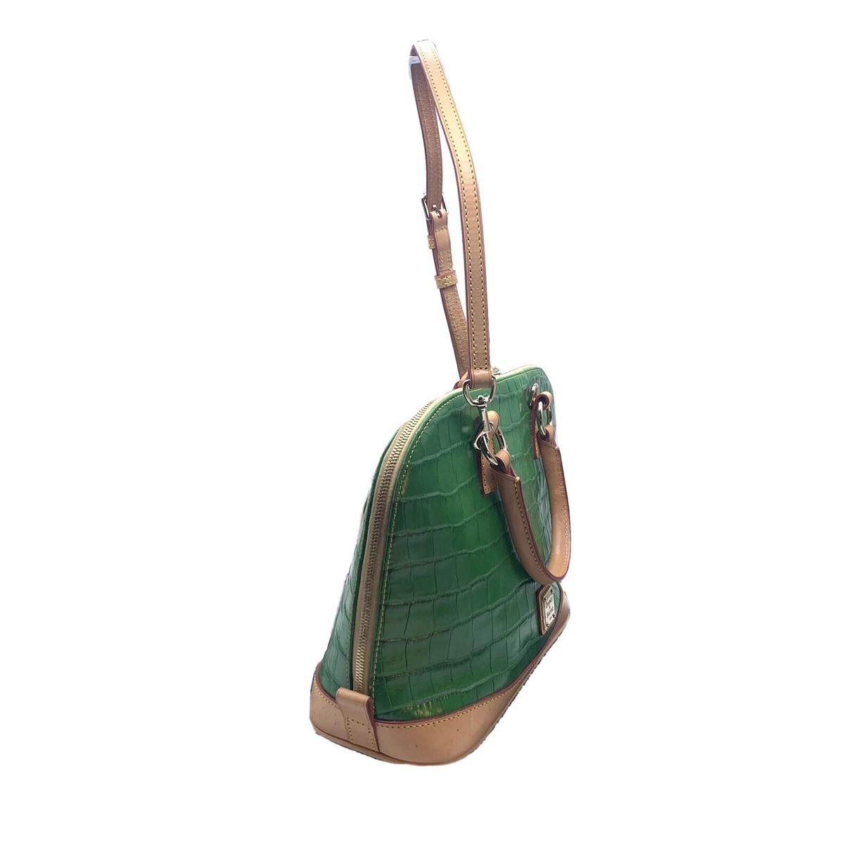 Dooney & Bourke Kelly Green Croc Embossed Leather Zip Zip