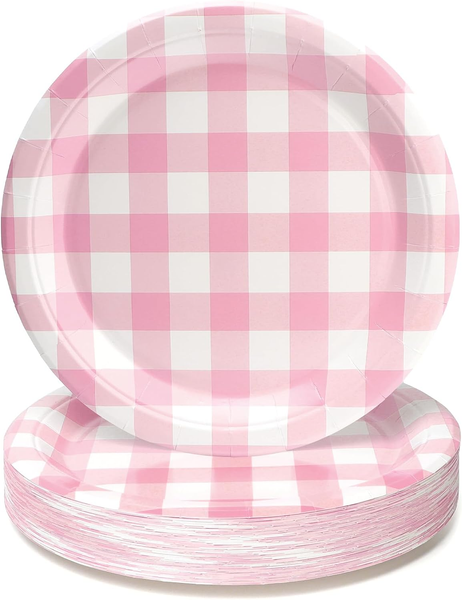 "50 StüCk 9\" 23Cm Rosa Weiß Kariert Pappteller FüR Abendessen Und Dessert Groß Fü"-image