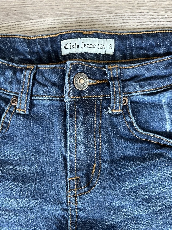 Pantalones Cortos de Denim Cielo Jeans EE. UU. Mujer Talla Pequeña Dobladillo con Puños 5 Bolsillos Lavado Oscuro Foto 3 de 4