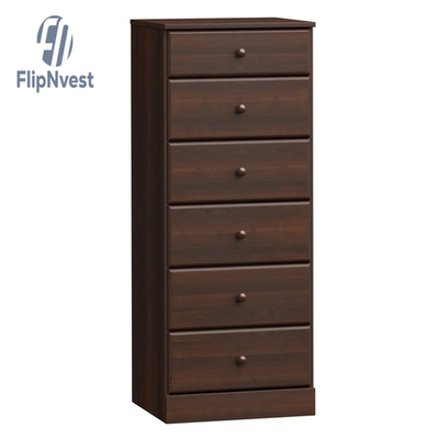 #ad 6 Drawer Tall Chest Dresser Espresso 50quot; High Narrow Storage Cabinet Small Space $186.95