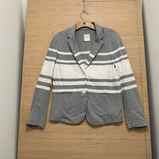 Gap Womens Knit Blazer Grey White Striped Button Front Jacket Size 8 RN54023