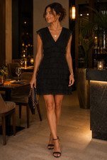 Studio M Women's S Small Black Layer Bodycon Dress V-Neck  Date night Cocktail