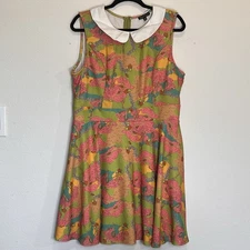 Smak Parlour Dress Plus Size 2X Whimsical Frog A-Line Folk Art Peter Pan Collar