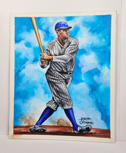 1983 Babe Ruth Original Painting by Joseph Catalano 9 x 11 New York Yankees K - Picture 3 of 5