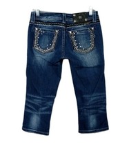 Miss ME Jeans Easy Crop Capri Embellished Women's Size 26 Whiskered Stretch