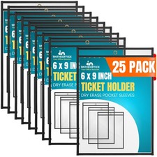 25 PCS Job Ticket Holders Clear Black Plastic Sleeves Dry Fits 6x9 Inch