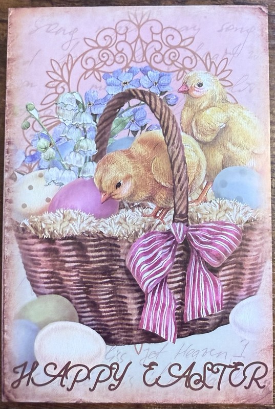 Happy Easter Chicks Basket Egg Vintage Inspired  Postcard Decor #5321A Card