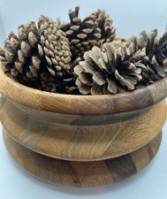 Holiday Decoration. hand crafted Wood Bowl 8.25" X 4.5  with 24 Pine Cones. Nice