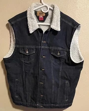 Mens Urban Space Denim Vest Sherpa Lined Sleeveless Jean Jacket Size 42