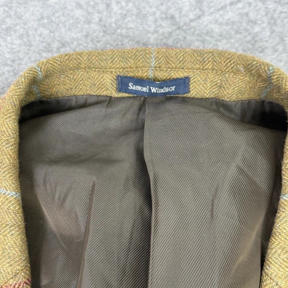 Samuel Windsor Blazer Mens UK 48R Green Check Windowpane Tweed Wool Sport Jacket - Image 3 of 4